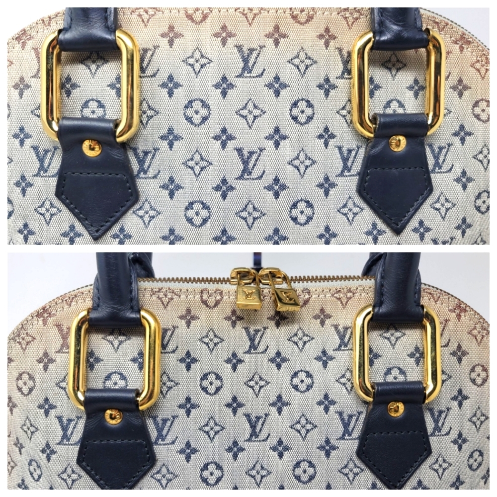 Louis Vuitton Alma Navy Mini Monogram Canvas Leather Large Hand Bag Vintage Auth - Picture 5 of 12